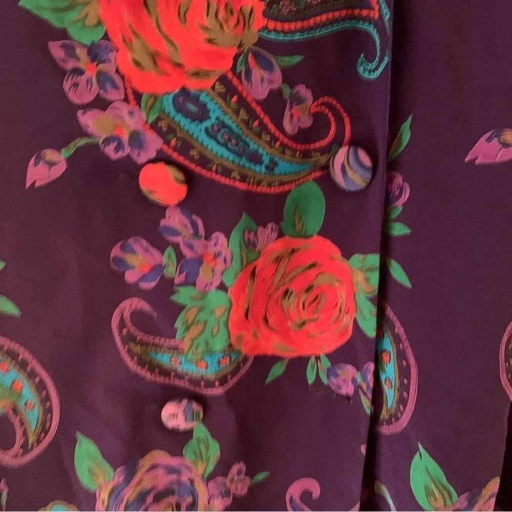 Vintage Victoria’s Secret Oversized Nightshirt Kimono Purple Rose Paisley Small - Picture 8 of 12